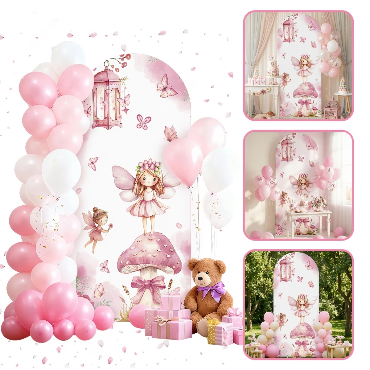 Dessert Table Backdrop - Fondo de hadas y setas, decoración