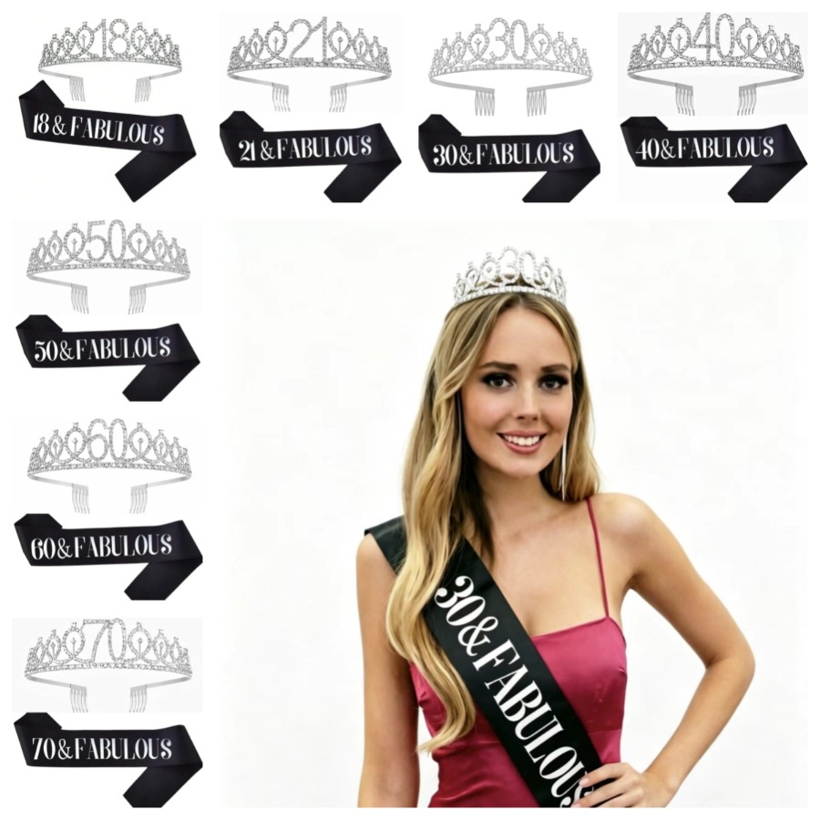 Birthday Sash Glitter - Corona de Tiara Plateada Brillante con