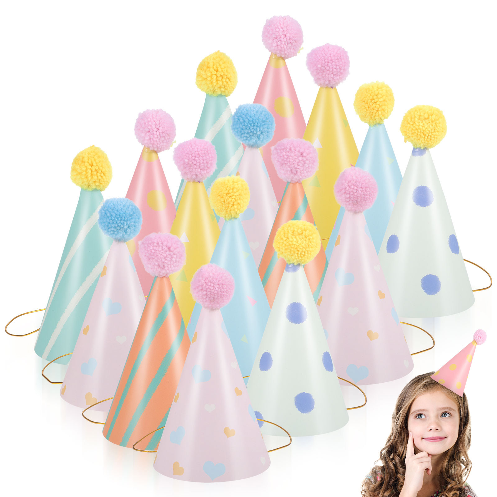 Party Hat Cone - 14 Gorros de Papel para Cumpleaños