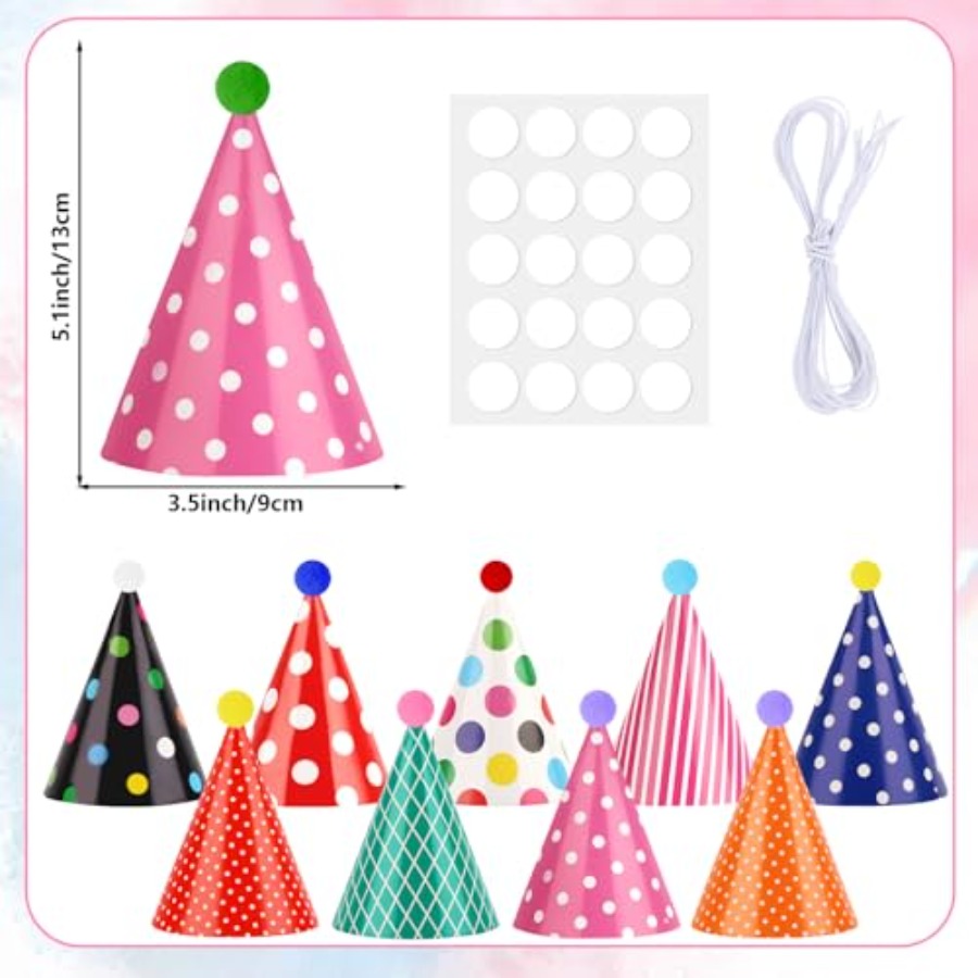 Party Hat Cone - 10 Mini Sombreros de Fiesta Coloridos