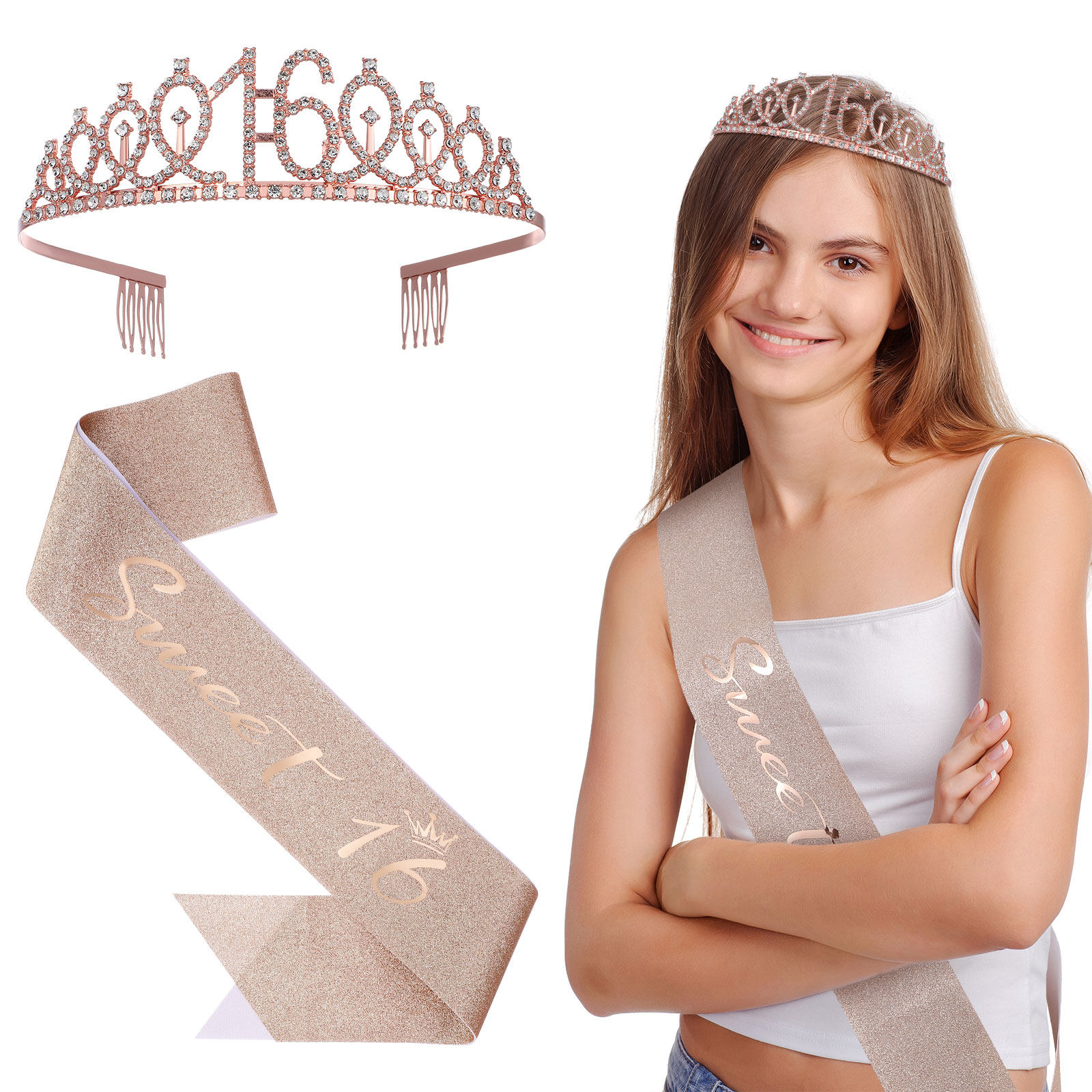 Birthday Sash Glitter - 1 Juego de diadema de tiara
