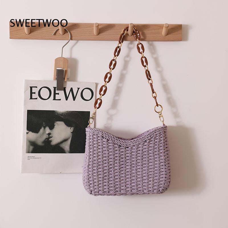 Bolso de Hombro de Paja Tejida - Paper Straw Color reseña y precio